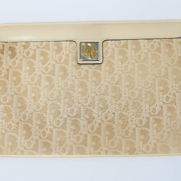 Christian Dior Clutch Bag Monogram Canvas Beige Cream Vintage - Picture 1 of 5